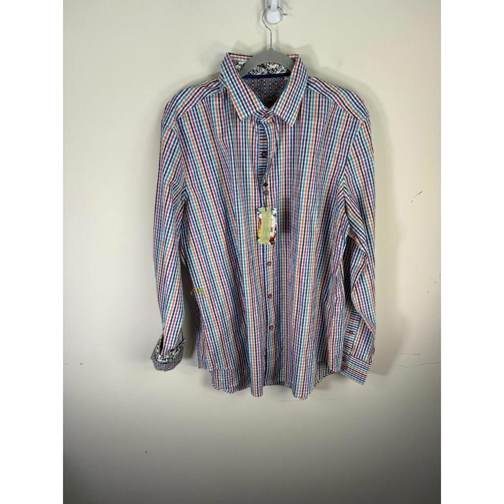 NWT Robert Graham Calvert Multi Color Stripe Contrast Flip‎ Cuff Shirt XL 16.5